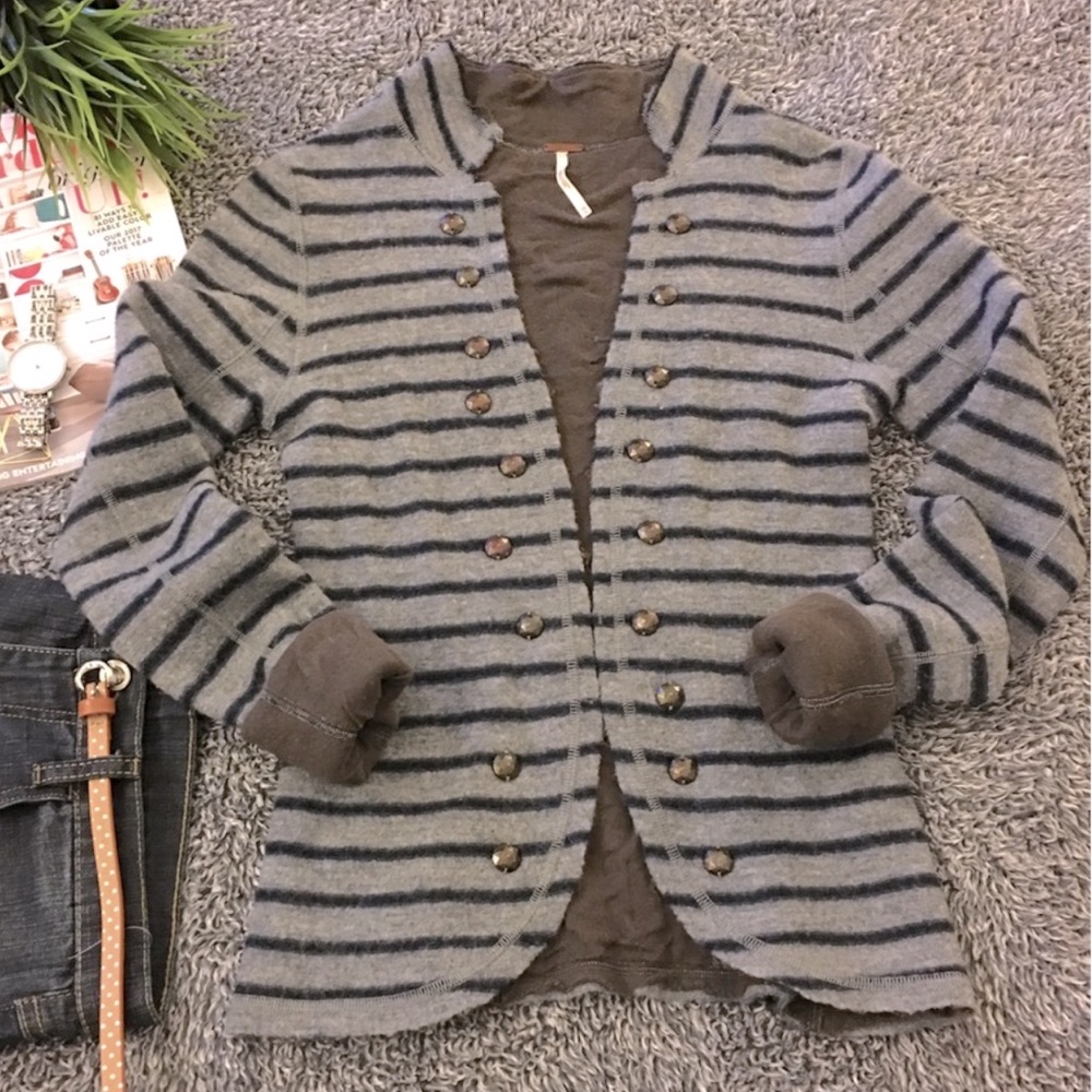 Free People Gray Striped Blazer